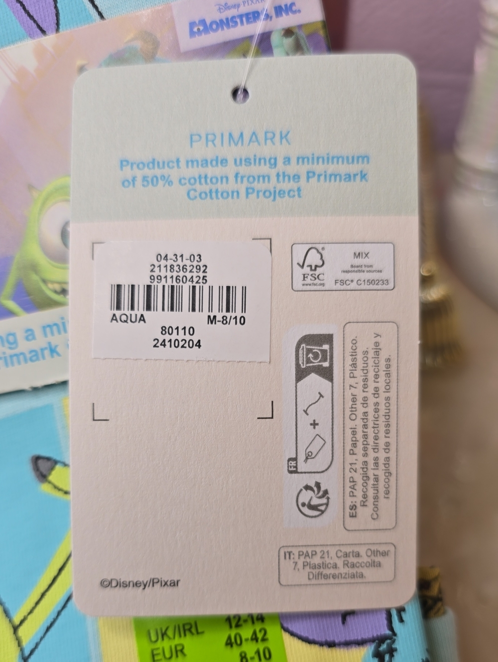 NWT Primark X Disney Monsters Inc. Pajama Set MED Blue - Picture 9 of 9